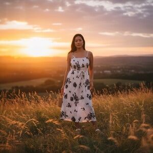 S.DEER Women’s French Floral Midi Dress – Size Medium, Chic Black & White NWT